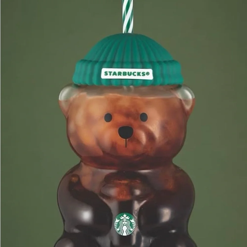 Starbucks Brown Bear Ornament with Green Beanie Hat